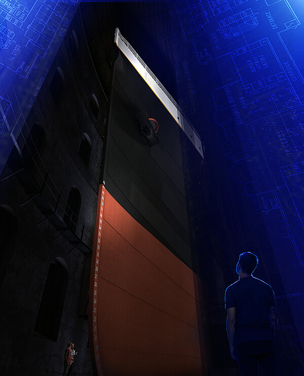 Nachbau des Titanic-Schiffbugs; Simulation © asisi