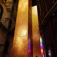 Let there be money! - Two 22 meter high golden towers visualize the cost of the 'War on Terror' of nearly 6 trillion dollars; Photo: Tom Schulze (c) asisi